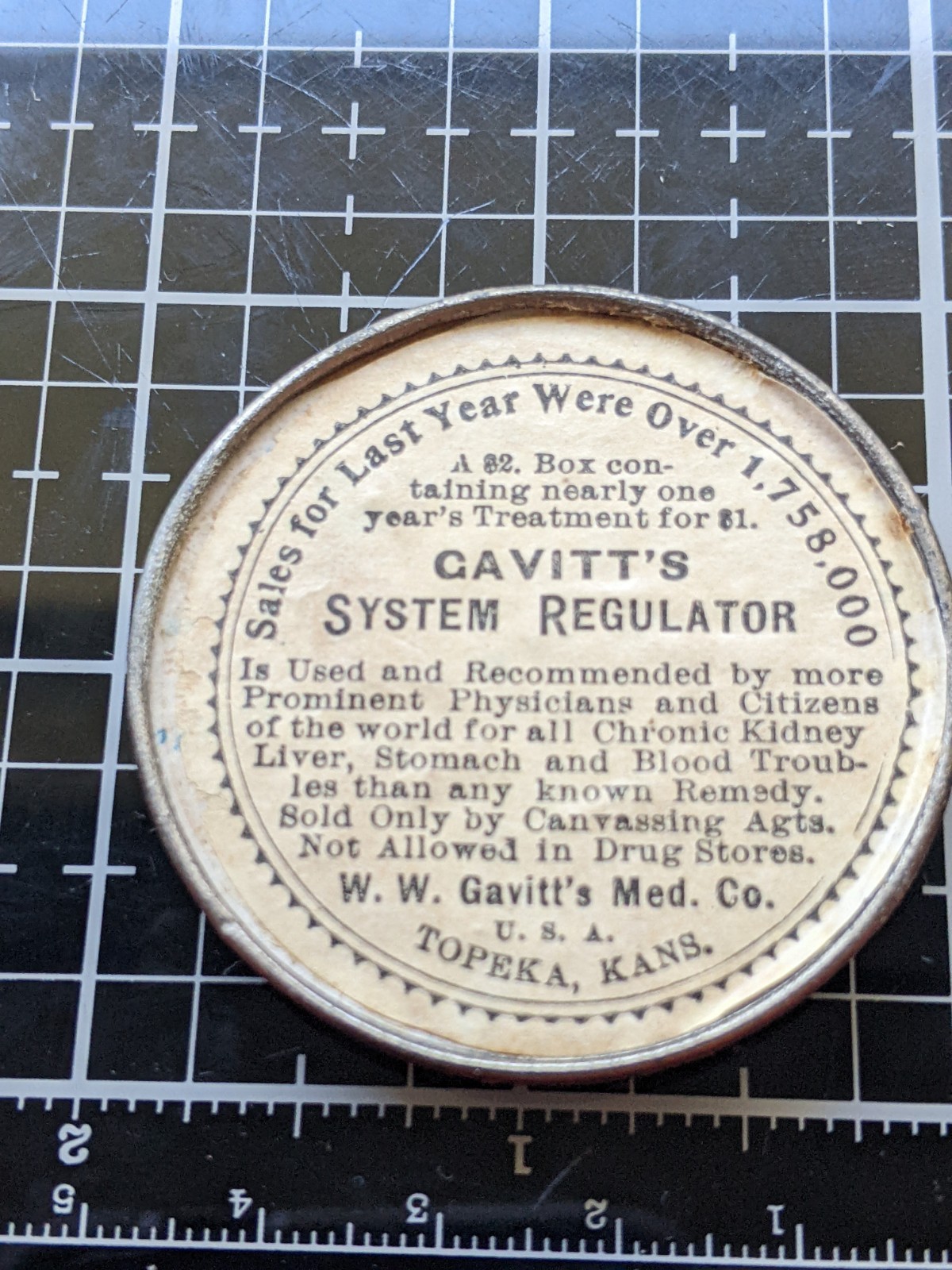 Gavitts medical remedy, Topeka Kansas advertising pocket mirror