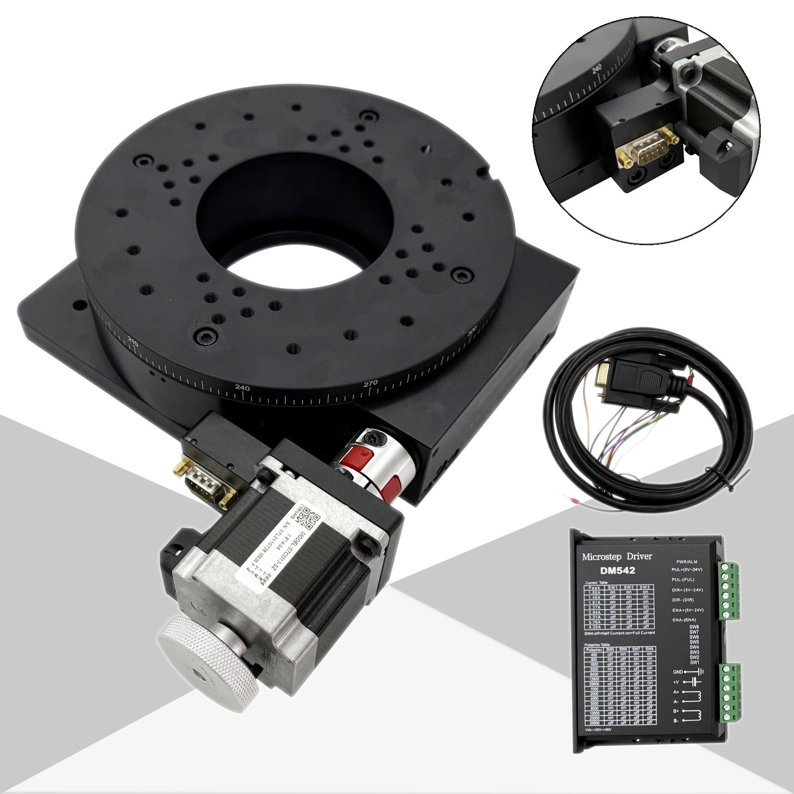 Electric Precision 360° Continuous Rotary Stage (DC24V, 180:1, 200mm, 55kg Load)