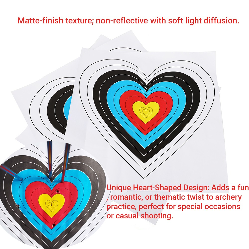 Archery Target Paper Heart Shaped 40x40cm Durable Bow Arrow Shooting Practice