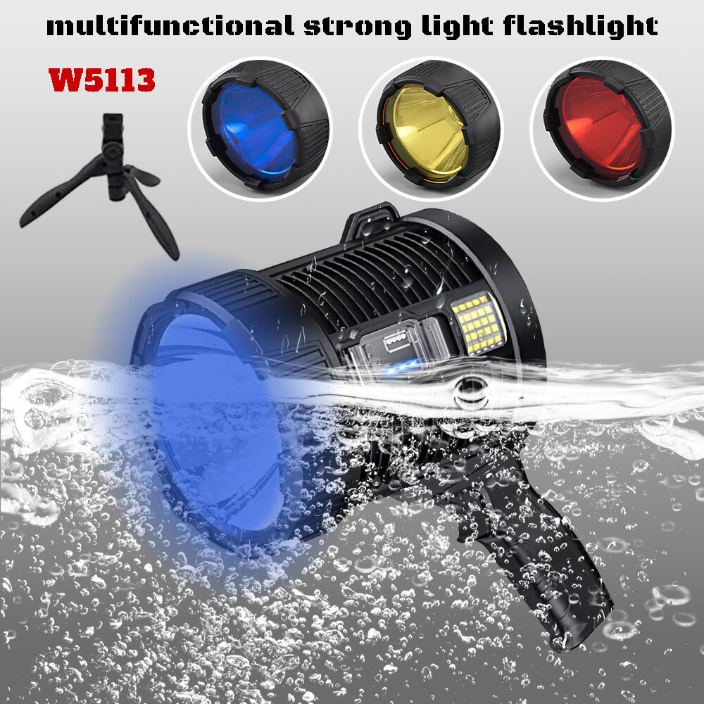 Solar Power 200000LM Super Bright LED Searchlight Spotlight USB Flashlight Light