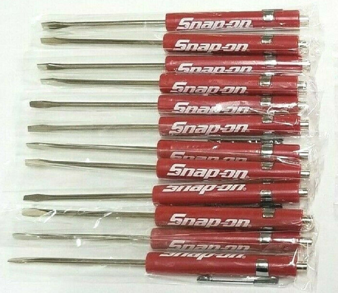(12)TWELVE Snap on Pocket Screwdriver, Flat Tip Screwdrivers, RED ~ Magnetic NEW