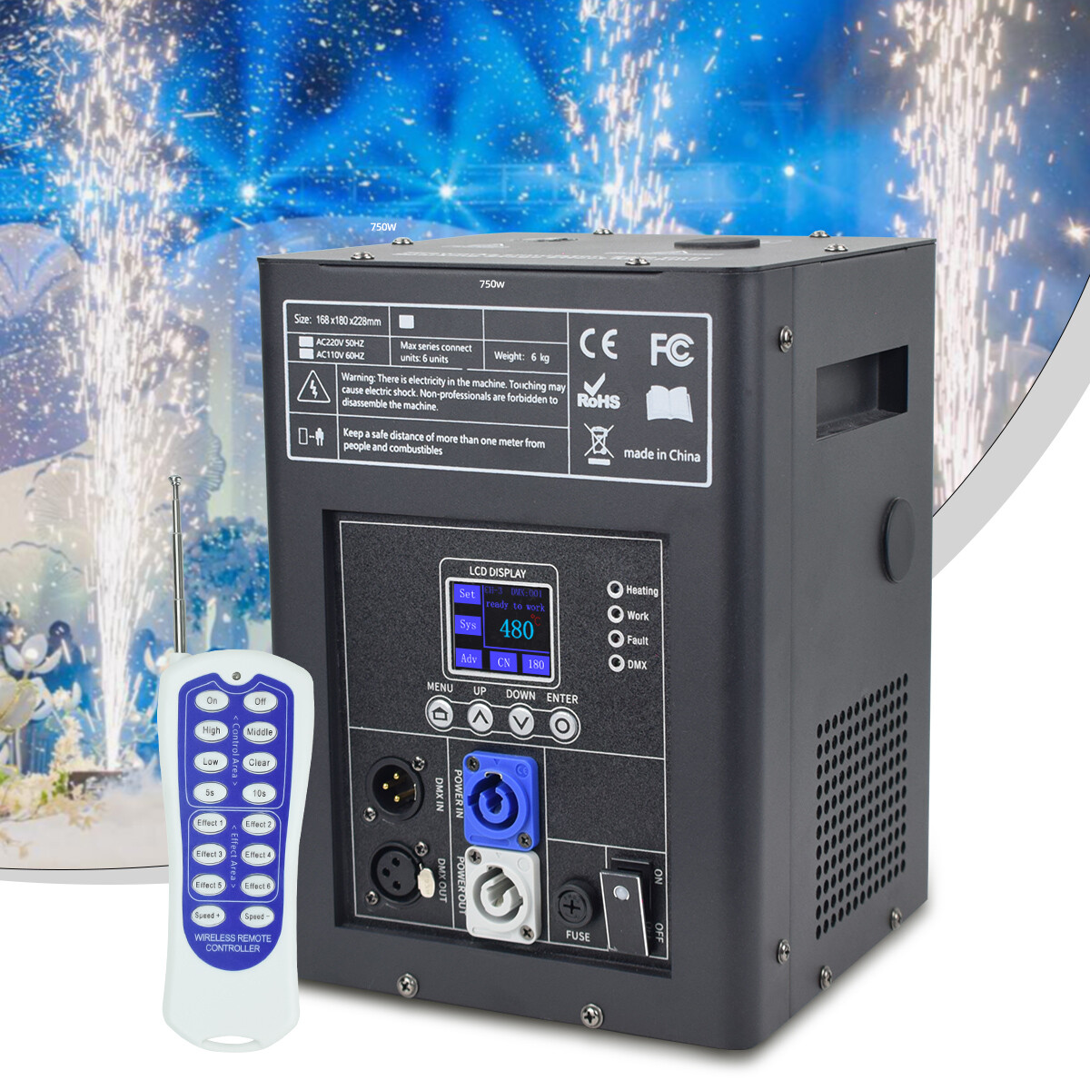 750W Cold Spark Machine LCD Firework Machine DMX512 DJ Stage Effect Black