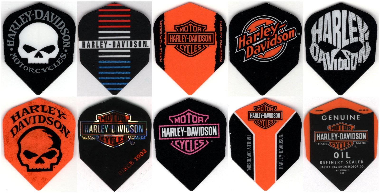 "10 PACK OF HARLEY DAVIDSON" Dart Flights: STANDARD SHAPE: 10 sets