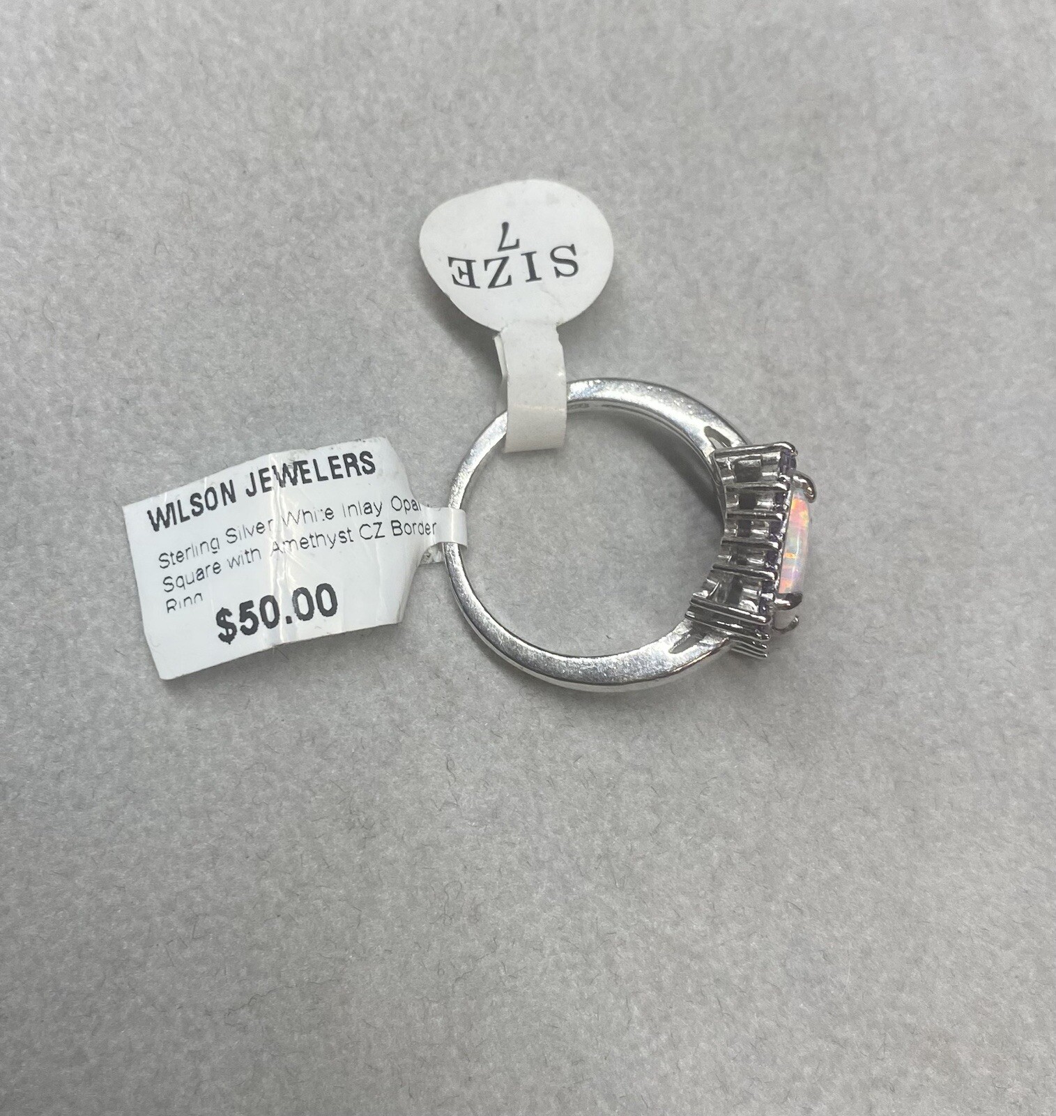Sterling Silver Created Opal And Amethyst CZ Ring Rhodium Plated