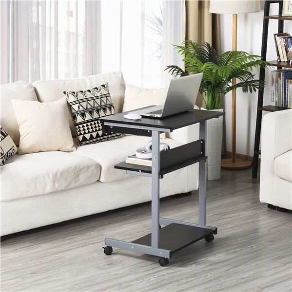 Small Spaces Rolling Computer Desk Corner Laptop Work Desk Printer Table Storage