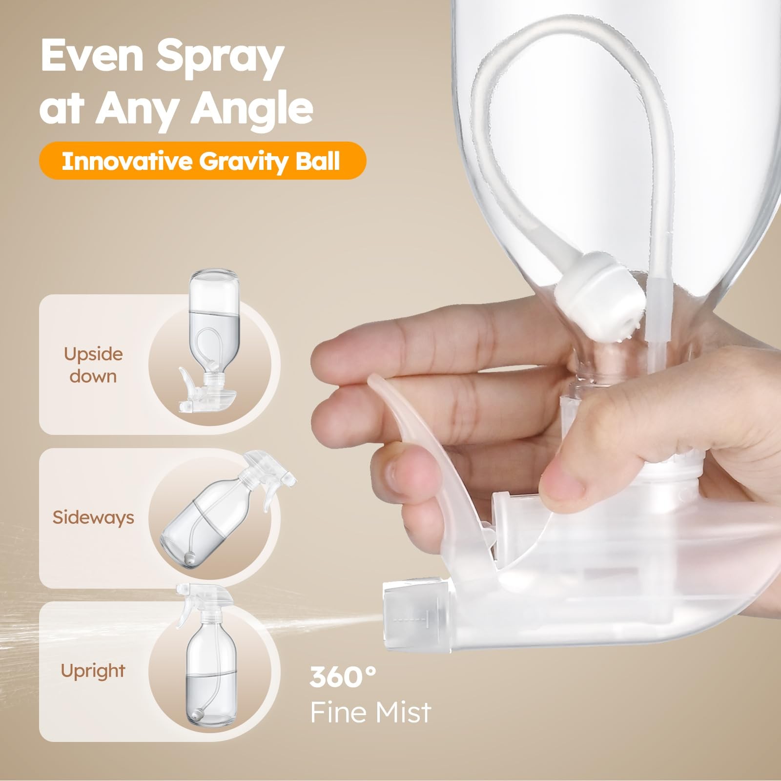 2 Pack 360° Glass Spray Bottles Clear, 16 oz Empty Refillable Containers with...