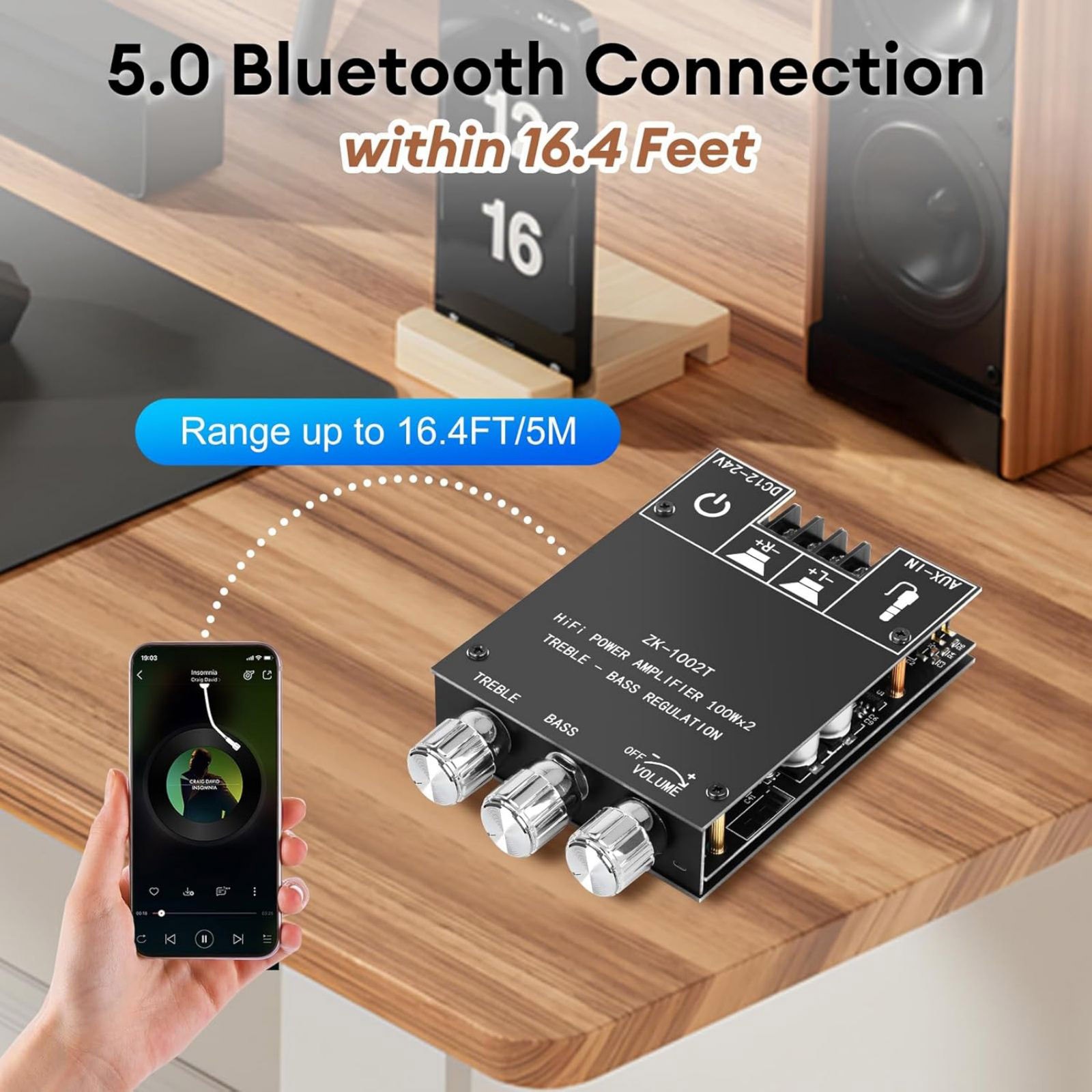 ZK-1002T 2.0 Channel Bluetooth 5.0 Amplifier Board 200W With Aux Input Audio