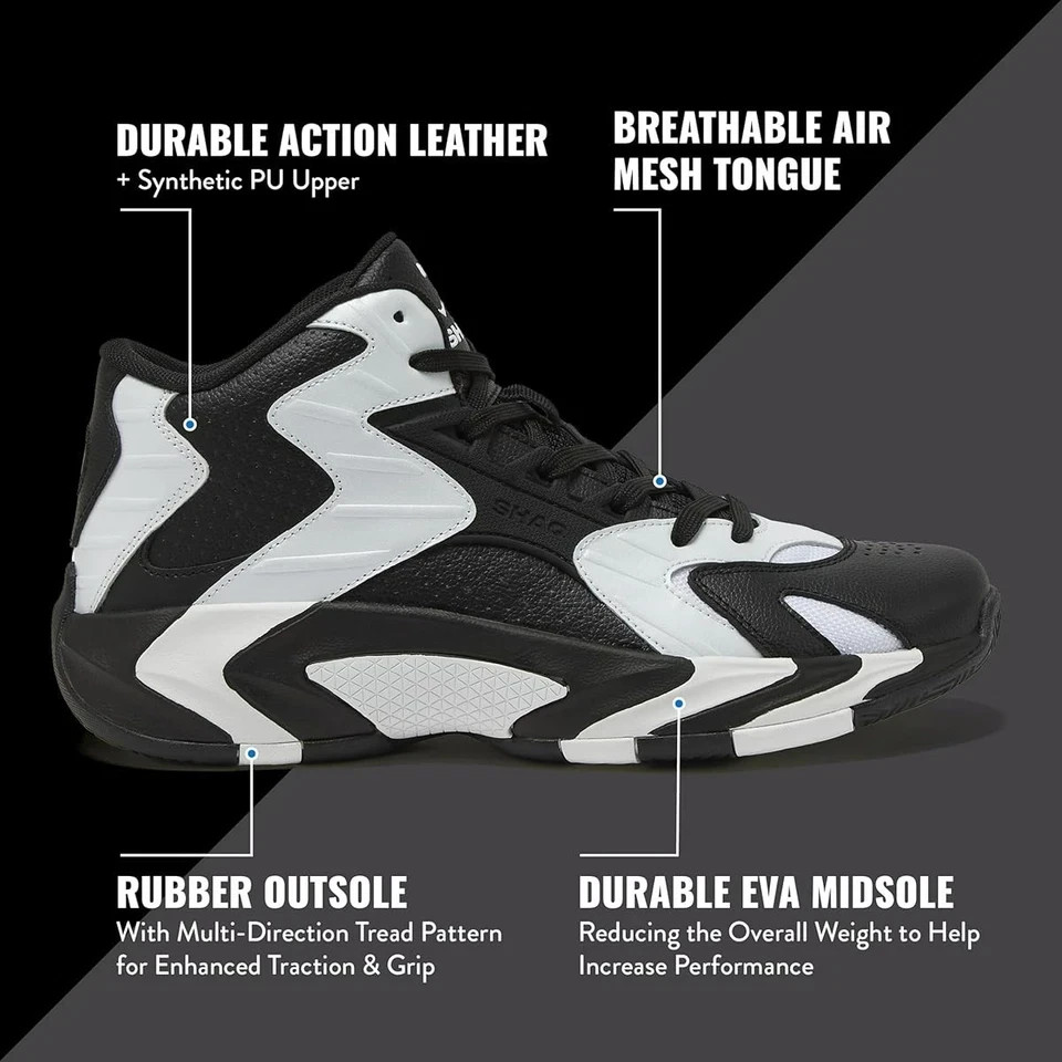 NEW Shaq Devastator 2.0 Men's High-Top Basketball Shoes, Black / White, Size 9.5