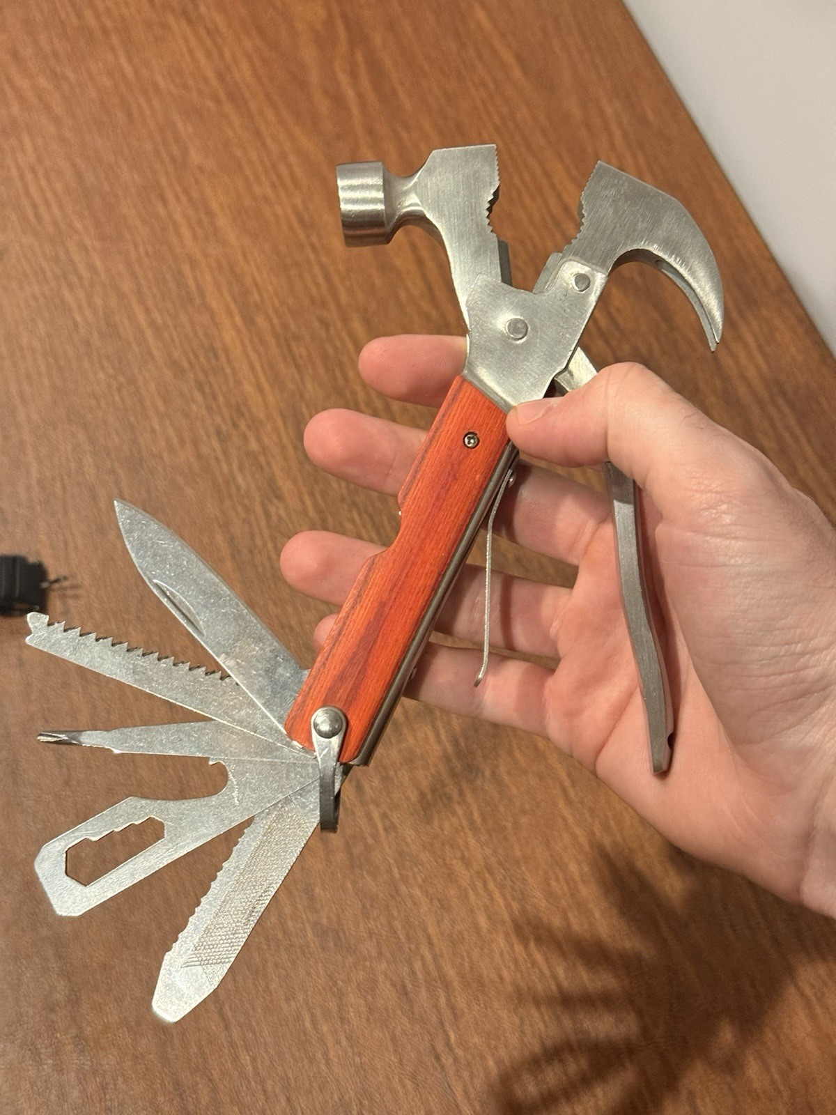 Hammer Multi-Tool w/ Wood & Metal Handle Folding Tools (Knife/Saw/Files)