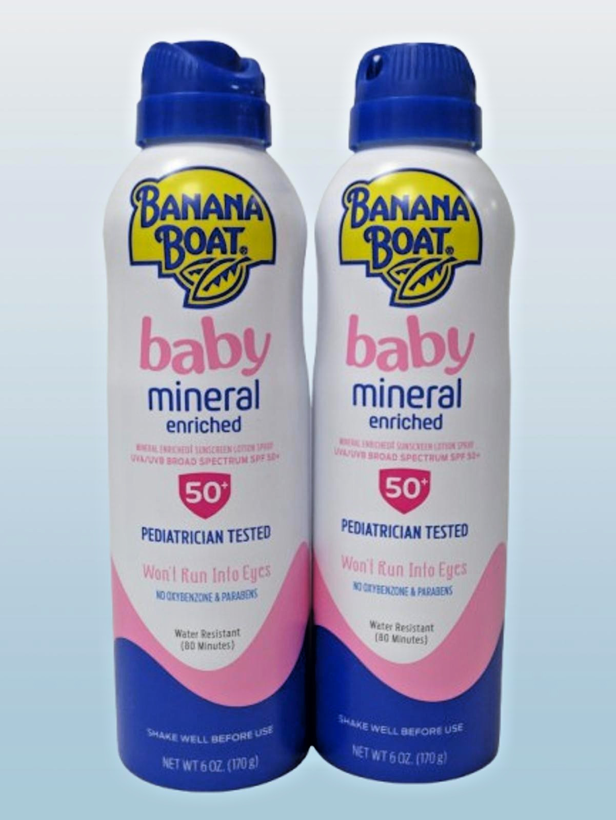 BANANA BOAT BABY MINERAL ENRICHED SUNSCREEN SPRAY SPF 50 NWOB 6 OZ LOT OF 2