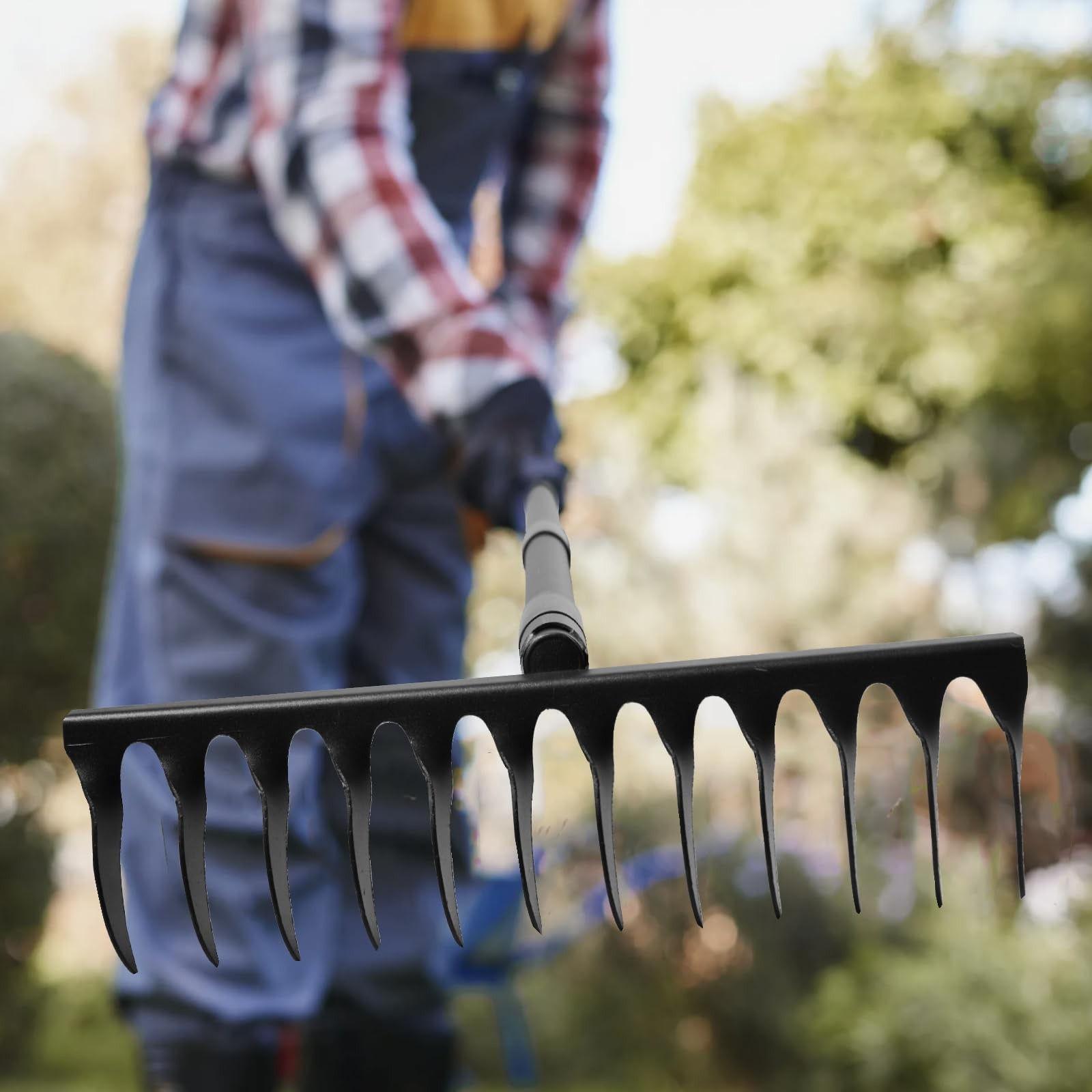 60" Bow Rake 12 Tines Metal Head Rakes with Adjustable Handle, Thatch Rake fo...