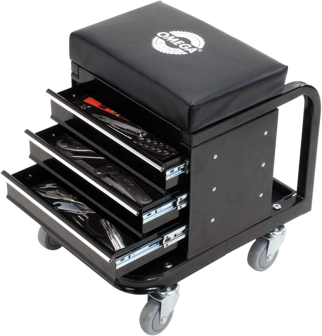 Mechanic Stool w/ Tool Box Padded Chair Seat for Garage Shop Creepers 450 Lbs US