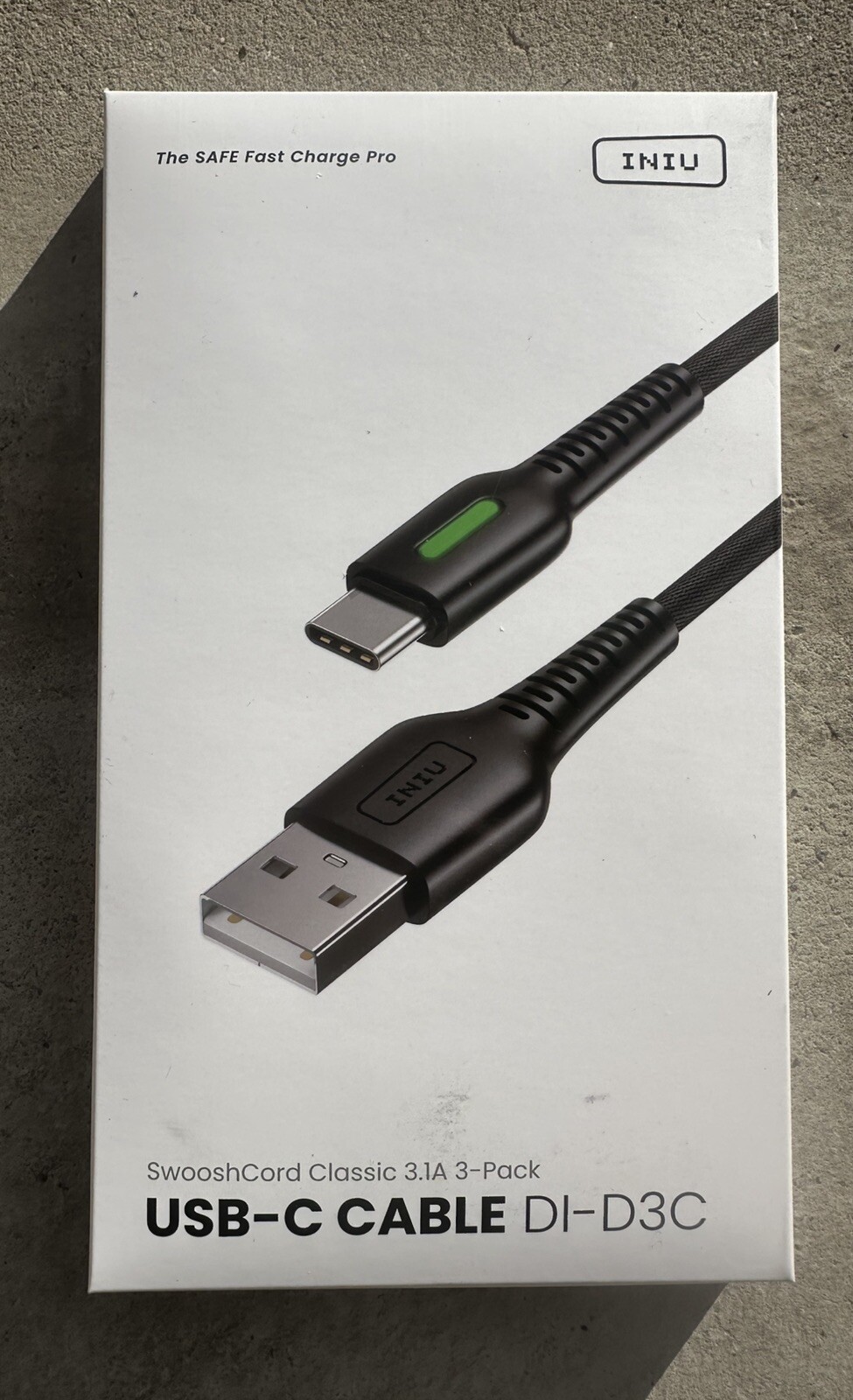 INIU SwooshCord Classic 3.1A 3-Pack USB-C Cable For All USB-C Cellphones Braided