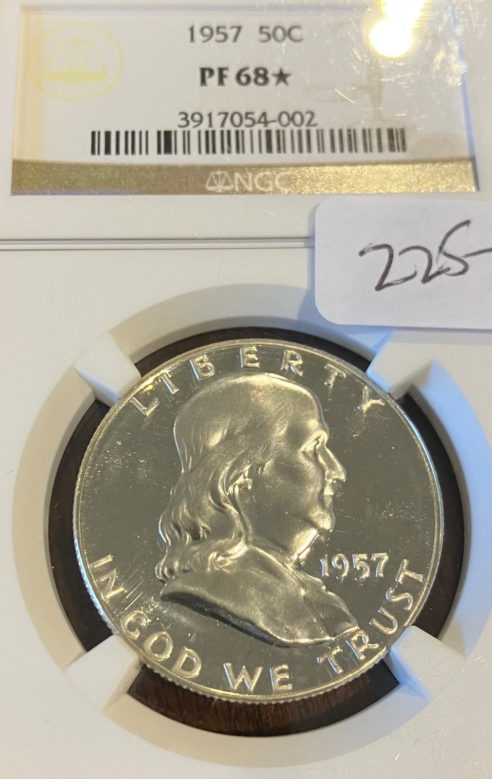 1957 50C FRANKLIN HALF DOLLAR, NGC PROOF-68*, CLEAN BLAST WHITE SURFACES,