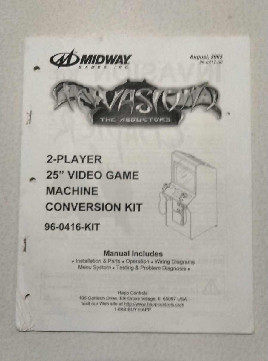 Midway Invasion The Abductors Arcade Video Game Manual Schematics Parts ORIGINAL