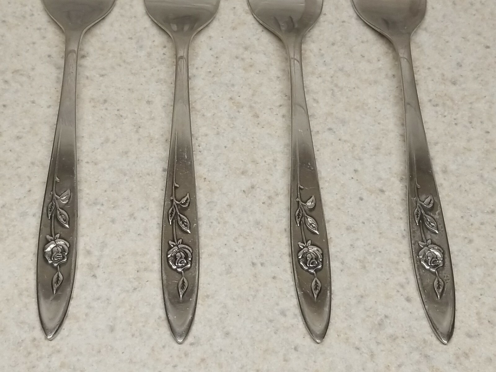 ONEIDA STAINLESS FLATWARE MY ROSE PATTERN 4 SALAD FORKS 6 1/4"
