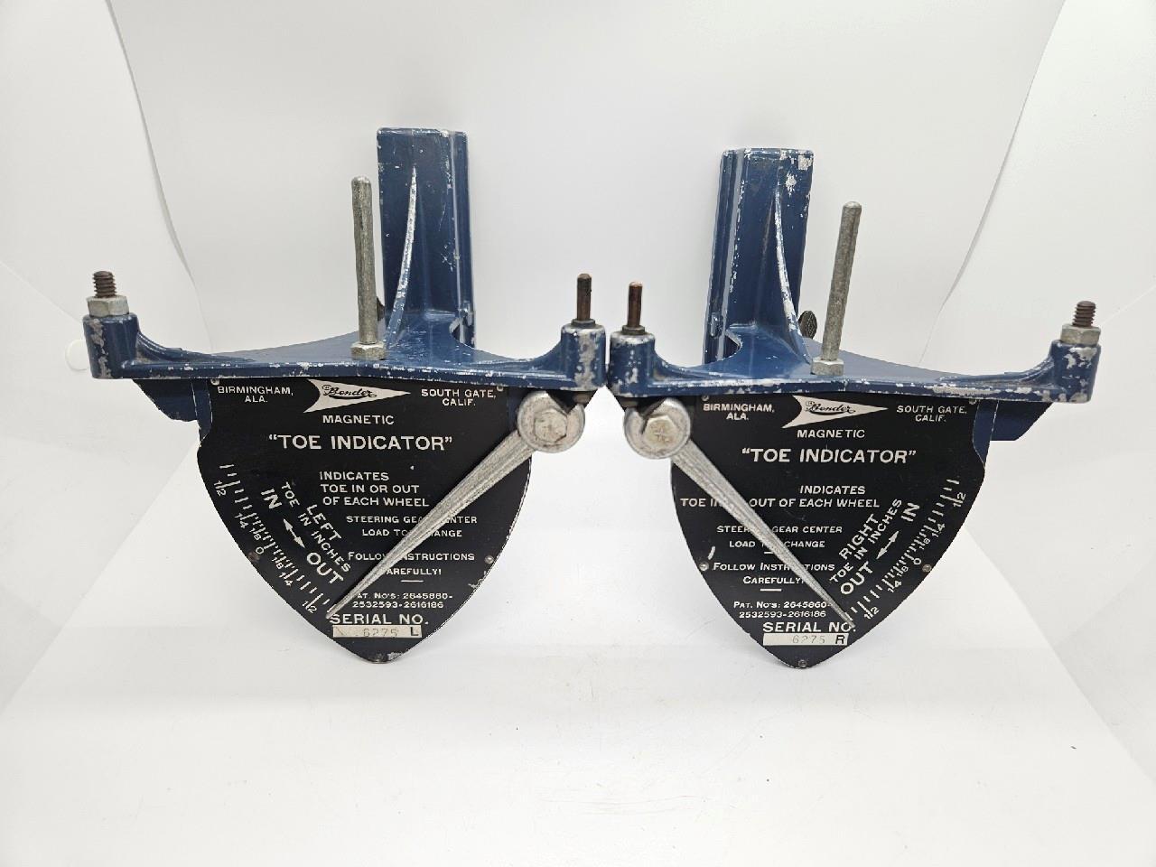 Vintage JH Bender Wheel Alignment Magnetic Toe Indicators, Right and Left Set