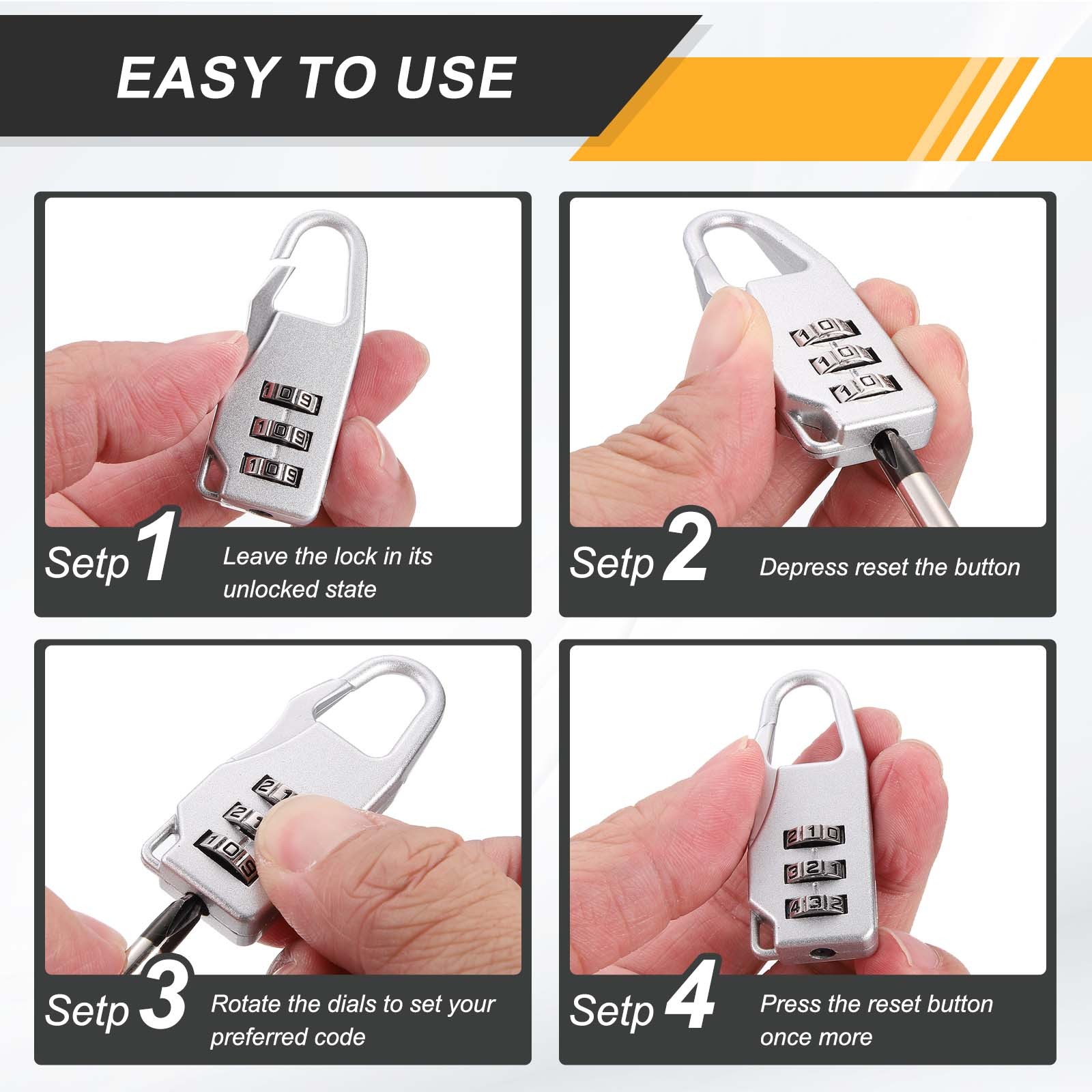 5Pcs Resettable 3 Digit Combination Lock Code Padlock, Red (55 x 21mm)