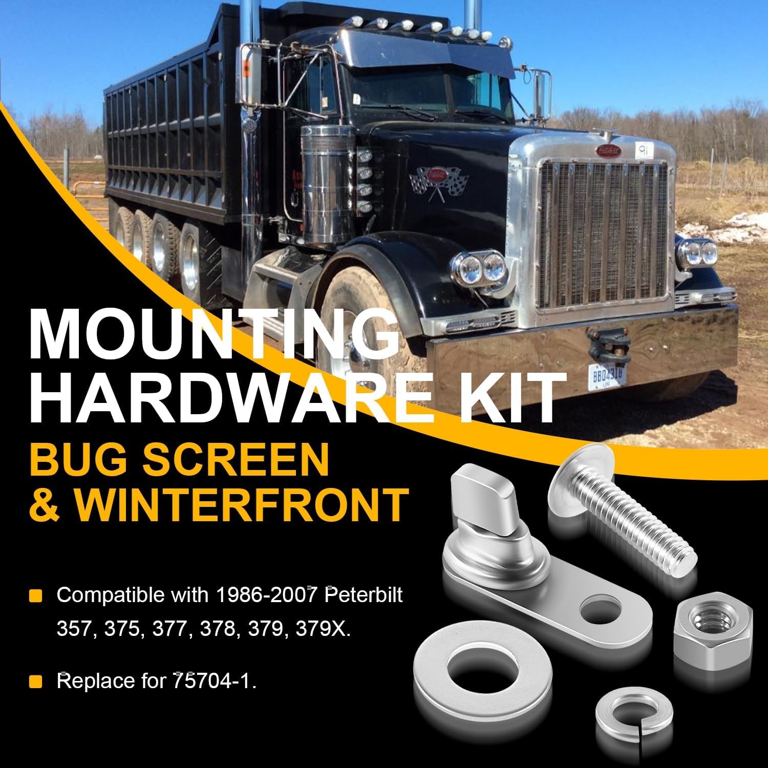 75704-1 Stainless Bug Screen and Winterfront Hardware Kit for 1986-2007 Peterbil