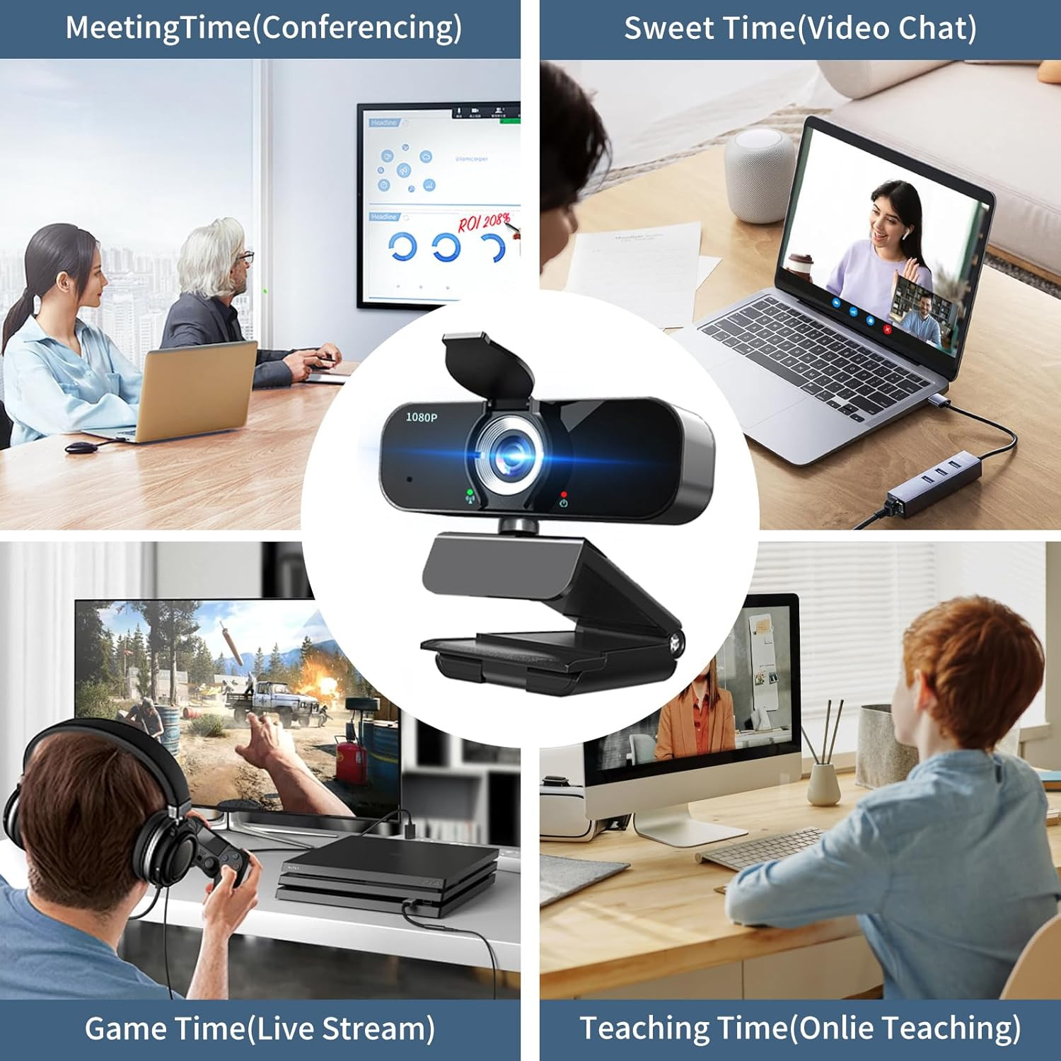 1080P Webcam for Computer/Laptop/Desktop/Pc, External Camera with Microphone