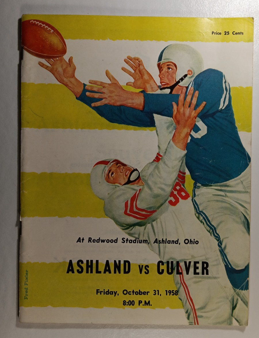 1958 ASHLAND HIGH SCHOOL OHIO VS CULVER FOOTBALL PROGRAM REDWOOD STADIUM