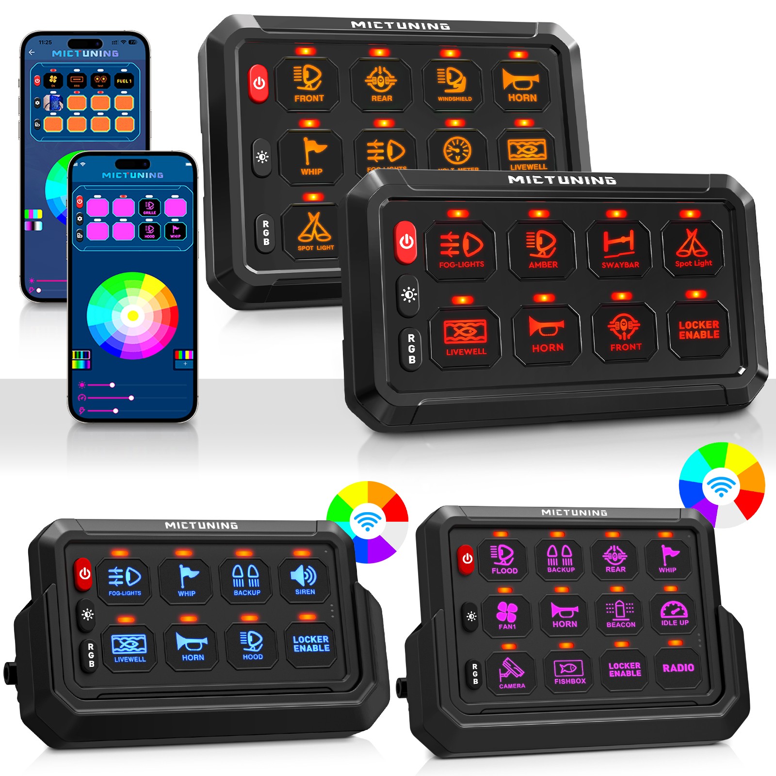 MICTUNING Wireless Switch Panel 4/6/8/12 Gang Remote/APP Control LED Circuit Box