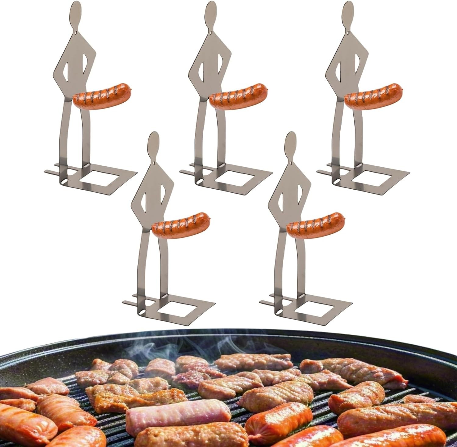5 PCS Funny BBQ Stand Man Hot Dog Holder Creative Sausage Rack Grill Reusable