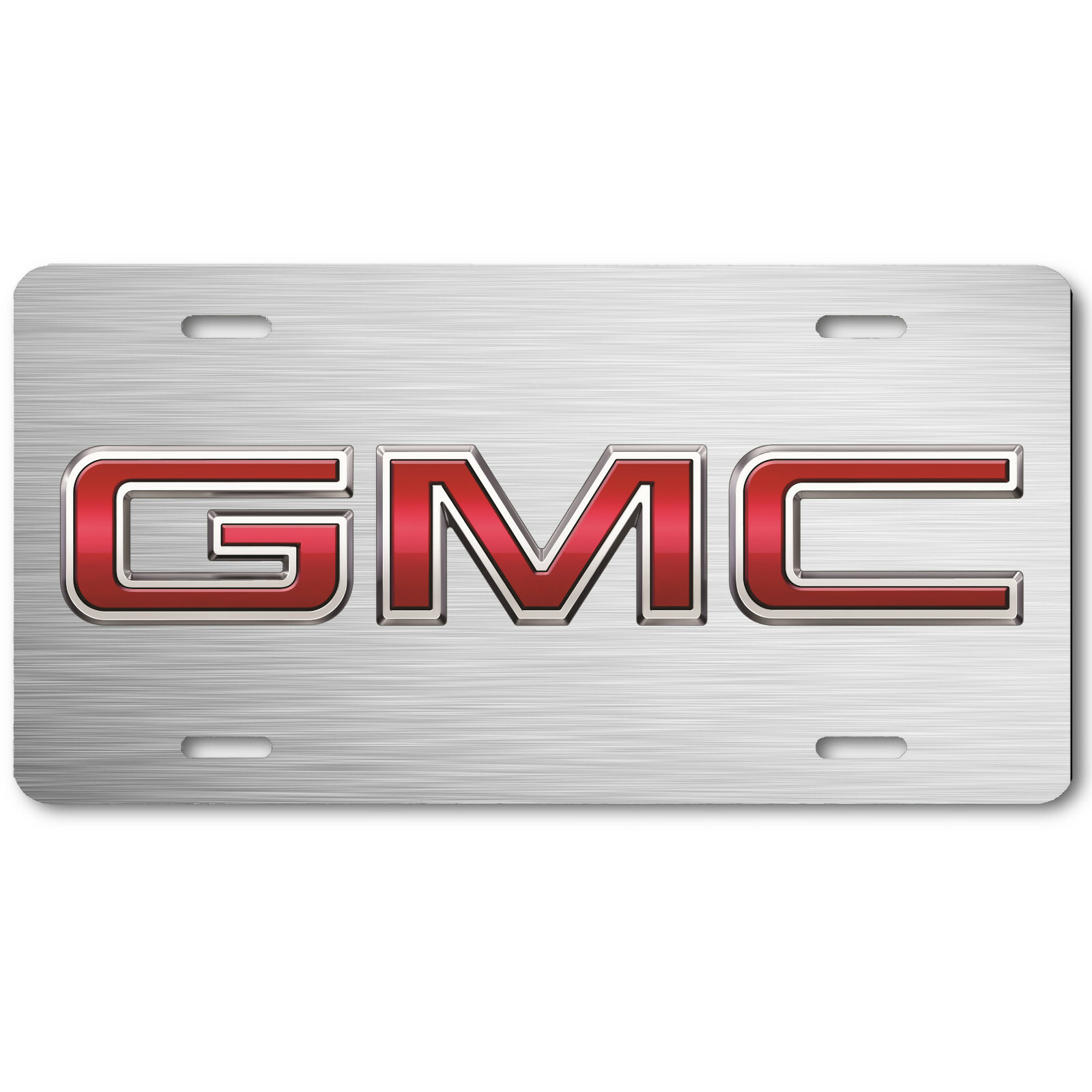 GMC Inspired Art Emblem FLAT Aluminum License Plate Tag Brushed Steel Look