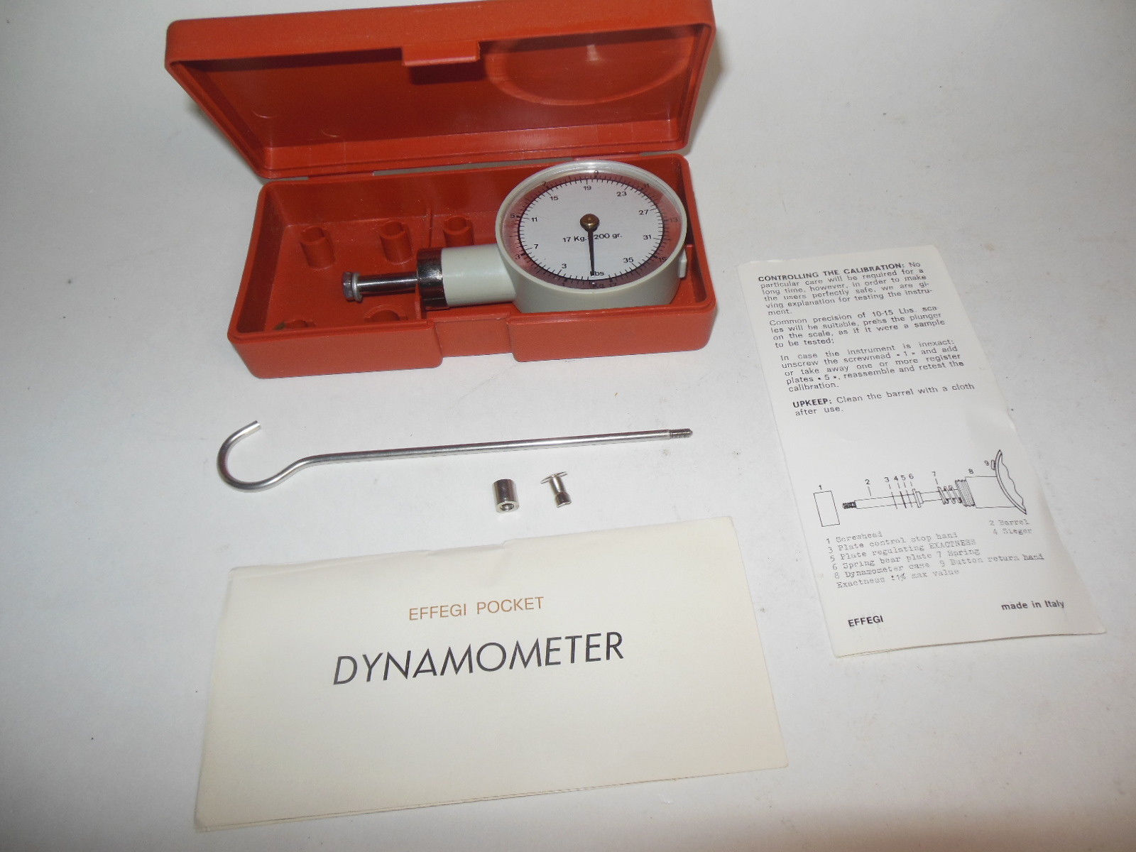 EFFEGI DT 117 DYNAMOMETER Pocket Dial PUSH-PULL Force Gauge 200 GRAM w/ Case
