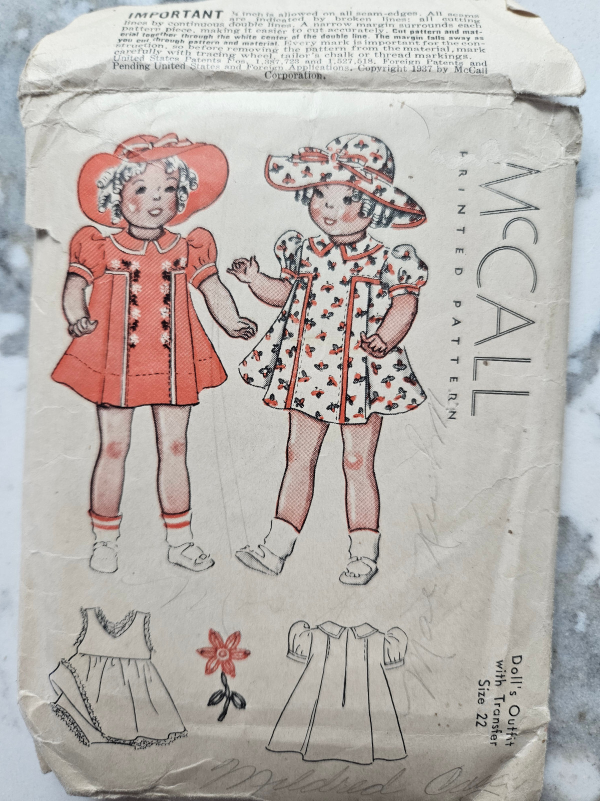 McCall Tiny Doll Clothes Sewing Pattern Sample Dress & Hat for 22" Doll Uncut