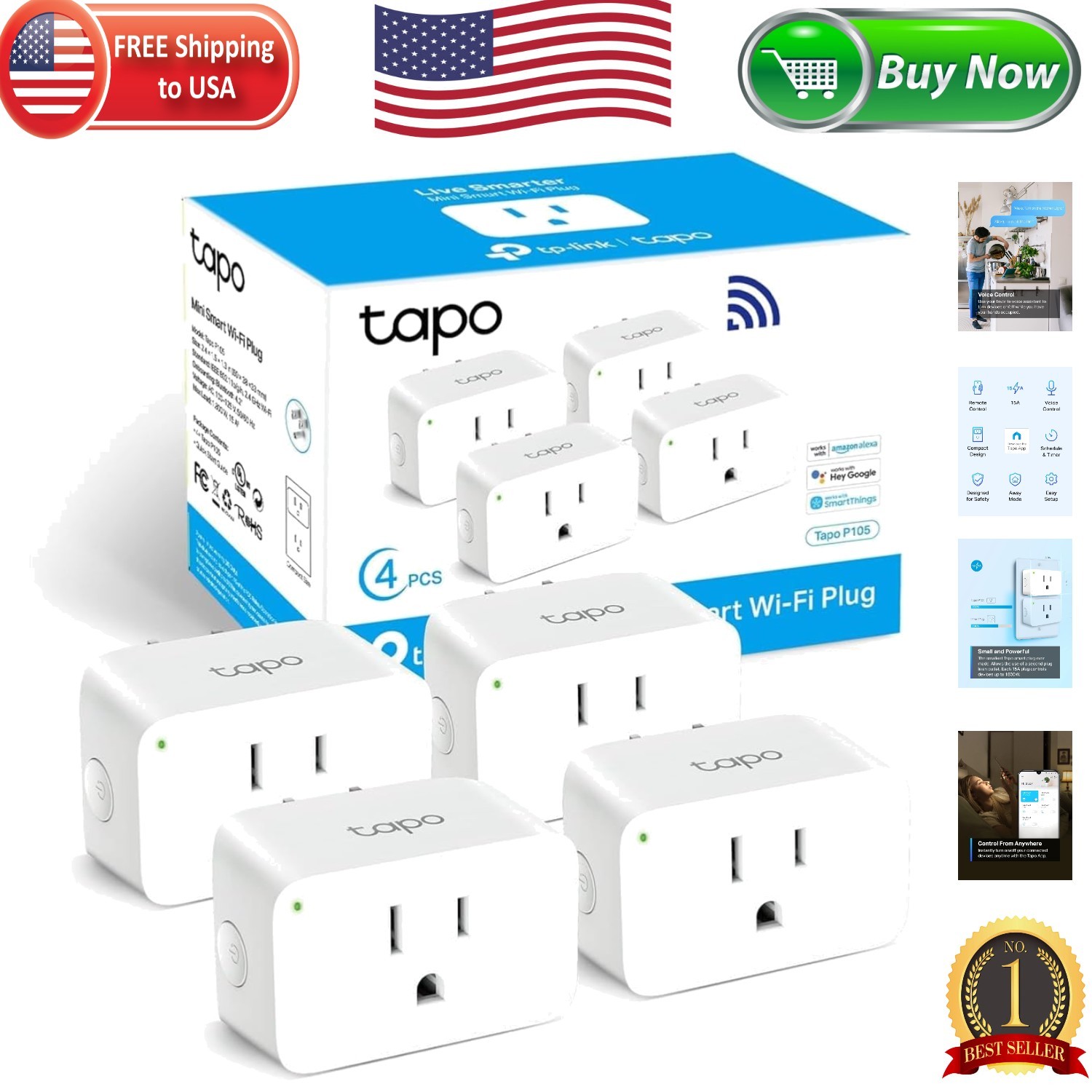 TP-Link Tapo Smart Plug Mini, Matter Compatible, Compatible with Alexa, Googl