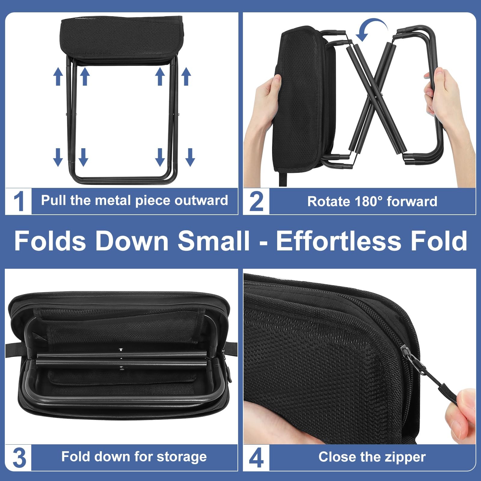 Portable Folding Camp Stool with Side Pocket, Lightweight Foldable Camping St...
