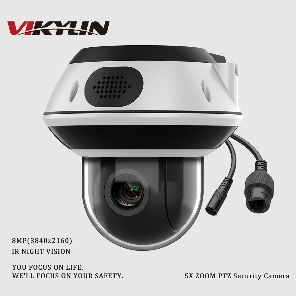 VIKYLIN 4K 8MP 5X Zoom IR POE Dome PTZ IP Camera Two-Way Audio w/bracket Outdoor