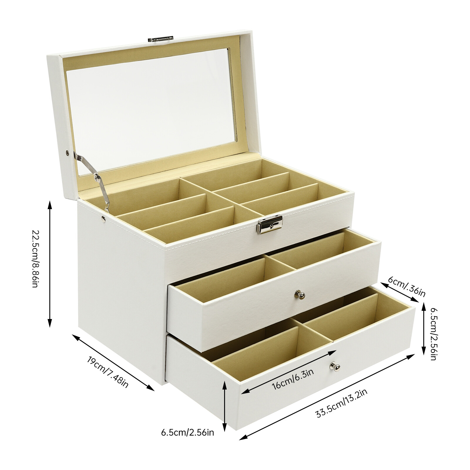 18-Slot Eyeglass Storage Box with Lock & Key - Durable PU Protection