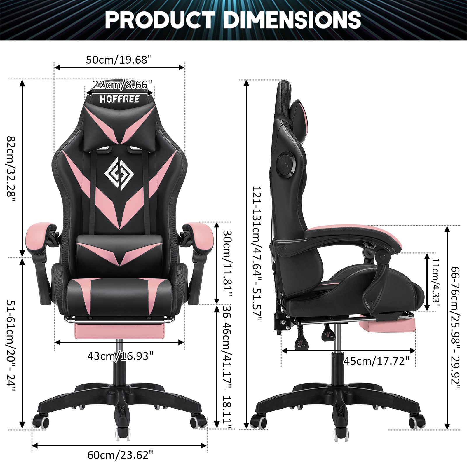 LED RGB Computer Gaming Chair Ergonomic Office Chairs Recliner Speaker Bluetooth
