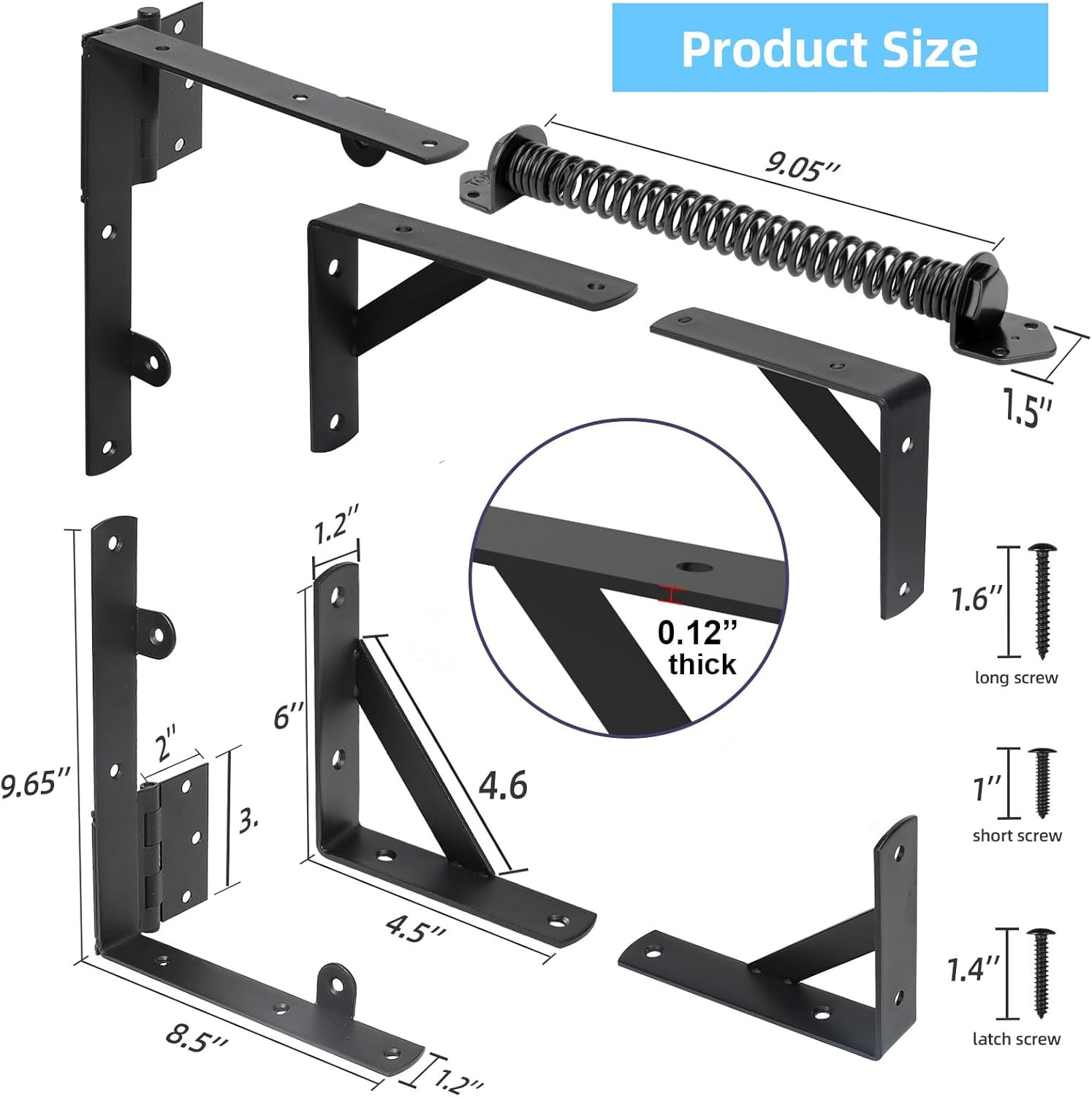 Fence Gate Hardware Kit Anti Sag Corner Brackets Spring Hinge Latch Set