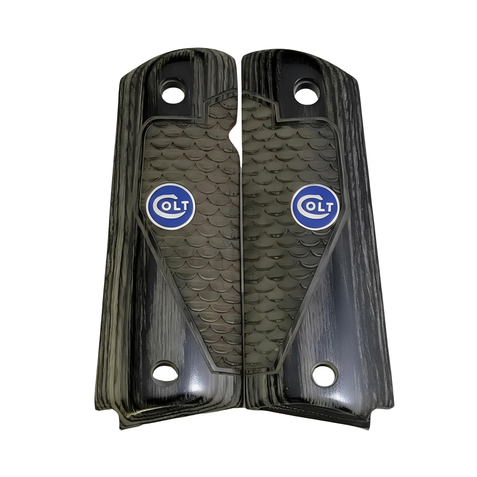 1911 Full Size Grips Black Rosewood Dragon Scales & Blue Colt Medallion