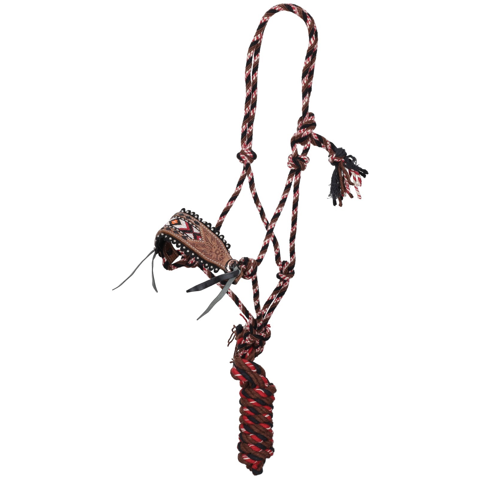 COWBOY KNOT HALTER & LEAD Crimson Mesa Mohair Leather Noseband Black Brown Cream