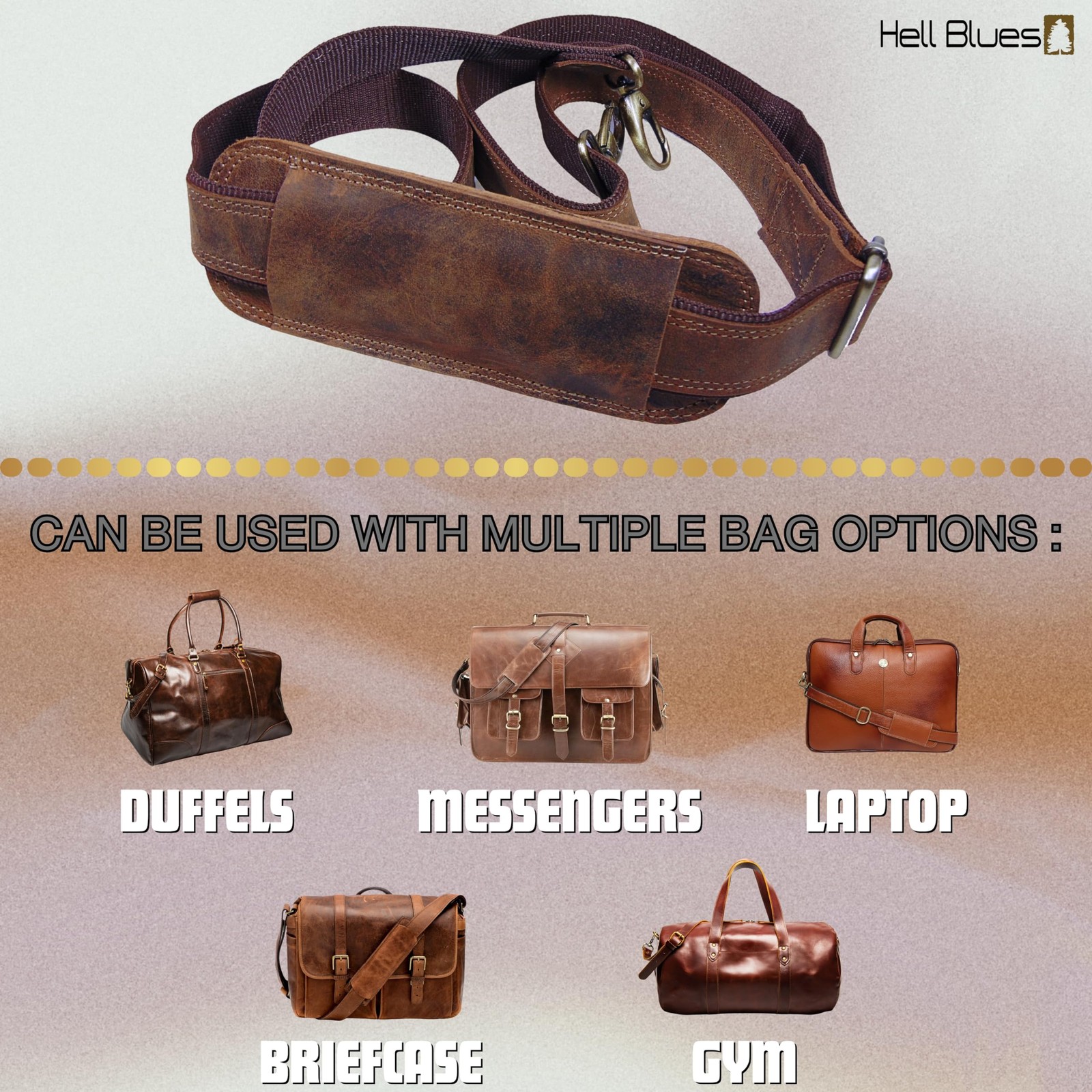 Hell Blues Bag Strap Replacement - Genuine One Size, Rustic Brown Buff
