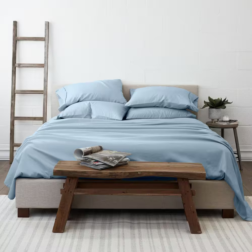 Luxury Ultra Soft 6 Piece Solid Light Blue Microfiber King Sheet Set Free Shippi