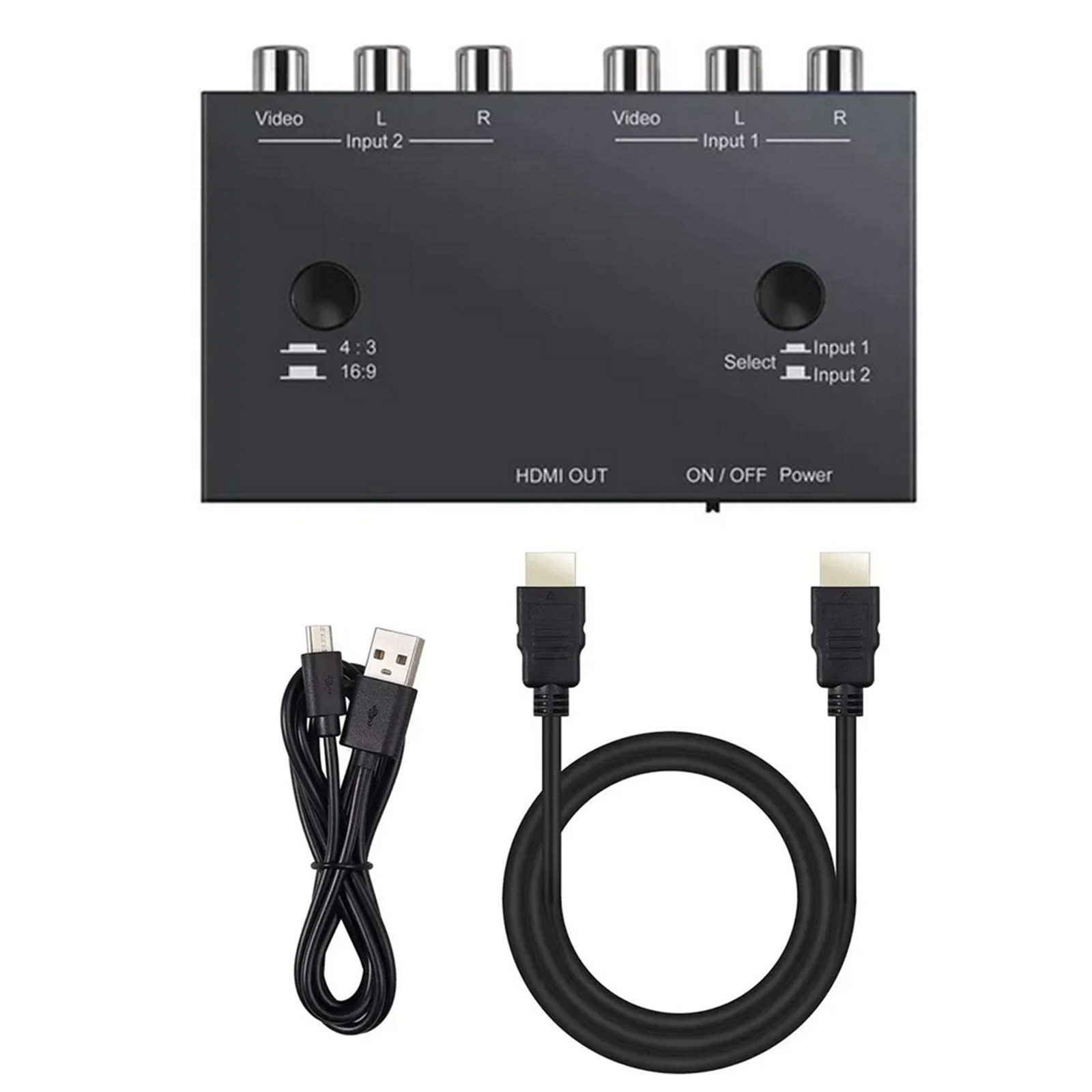 2Port AV to HDMI Converter Dual Rca to HDMI Adapter Composite to HDMI 2 In 1 Out