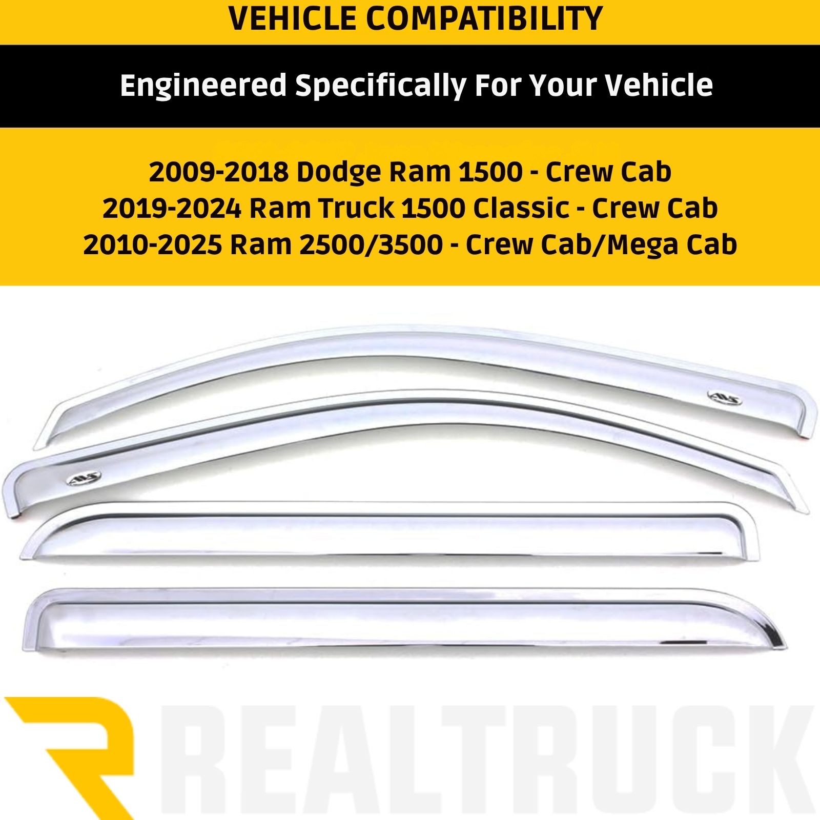 AVS Ventvisor Front & Rear Chrome Window Deflectors for Ram 1500 2500 3500
