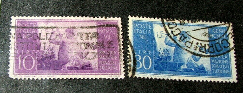 Italy Stamp Scott# 493-494 Constitutional Government 1948 Used L458