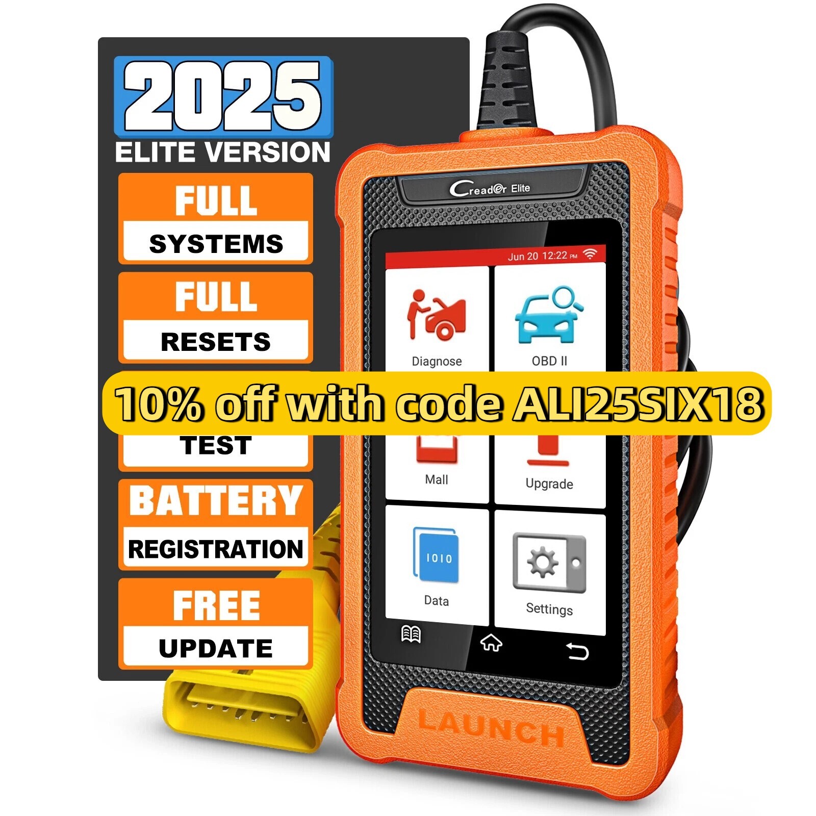 LAUNCH X431 Creader Elite For Toyota Car Diagnostic Tool OBD2 Scanner ABS SAS