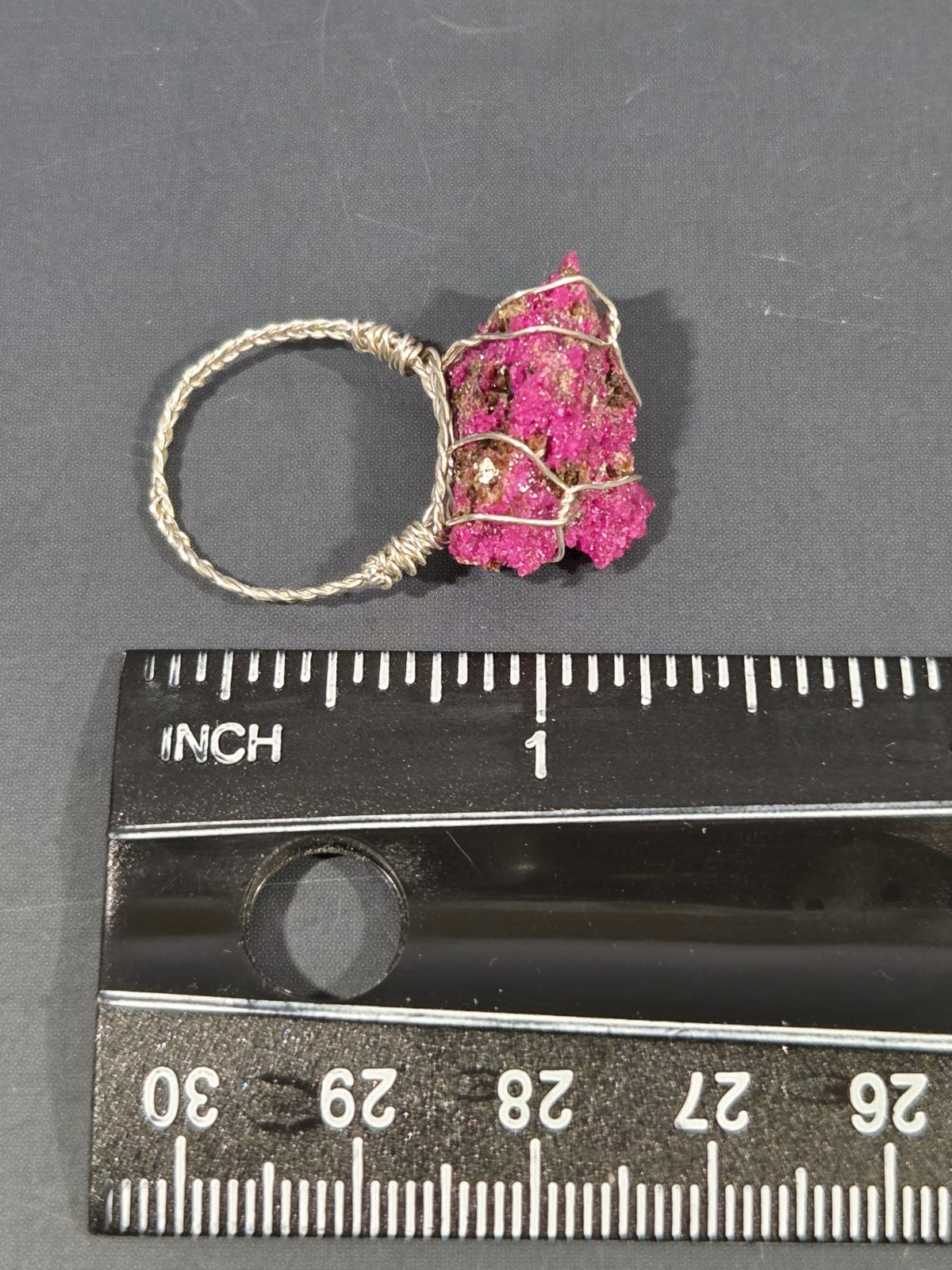 Genuine Handcrafted 999 Fine Silver Wirewrapped Ring With Rough Ruby Corundum