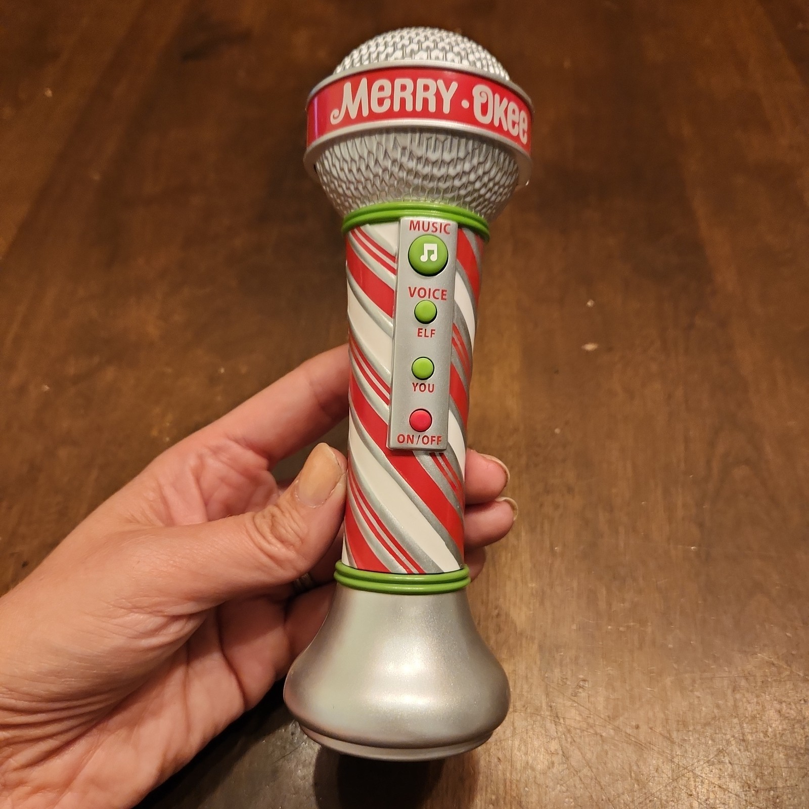 Hallmark Christmas Gold Merry-Okee Karaoke Microphone Elf Voice Changer - WORKS!