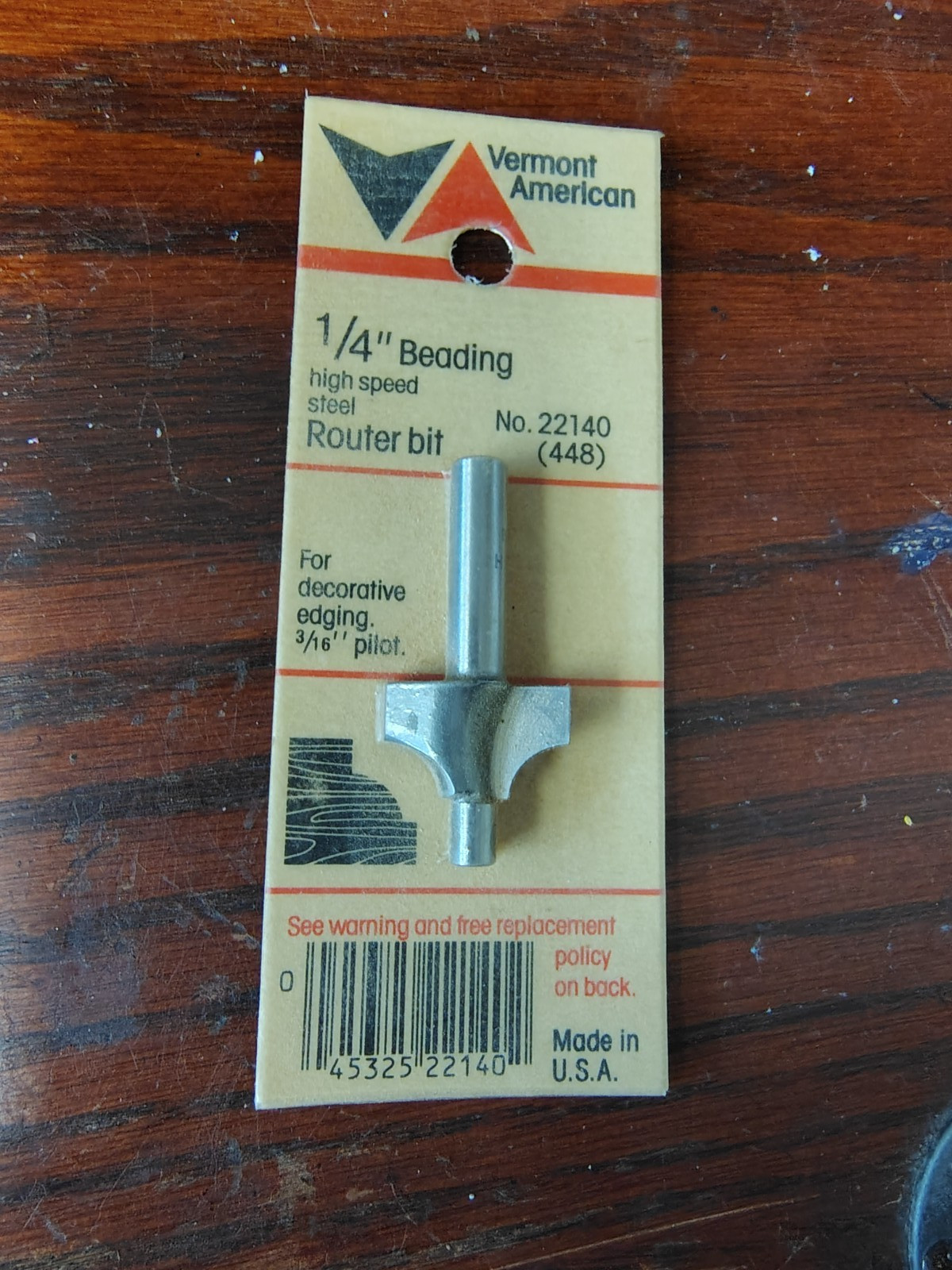 Vermont American 22140(448) Router Bit1/4" Beading 3/16" solid pilot 1/4" shank