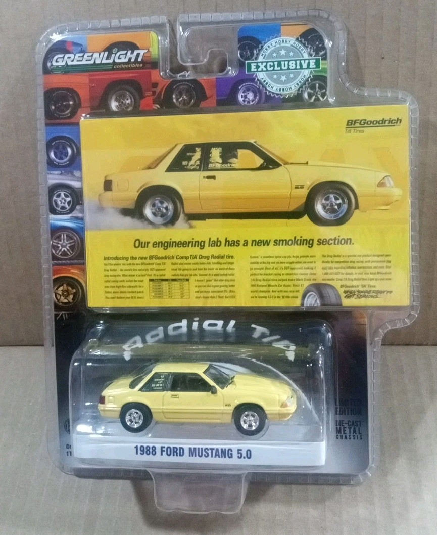Greenlight Hobby Exclusive 1988 Ford Mustang 5.0 LX Yellow BF Goodrich Fox
