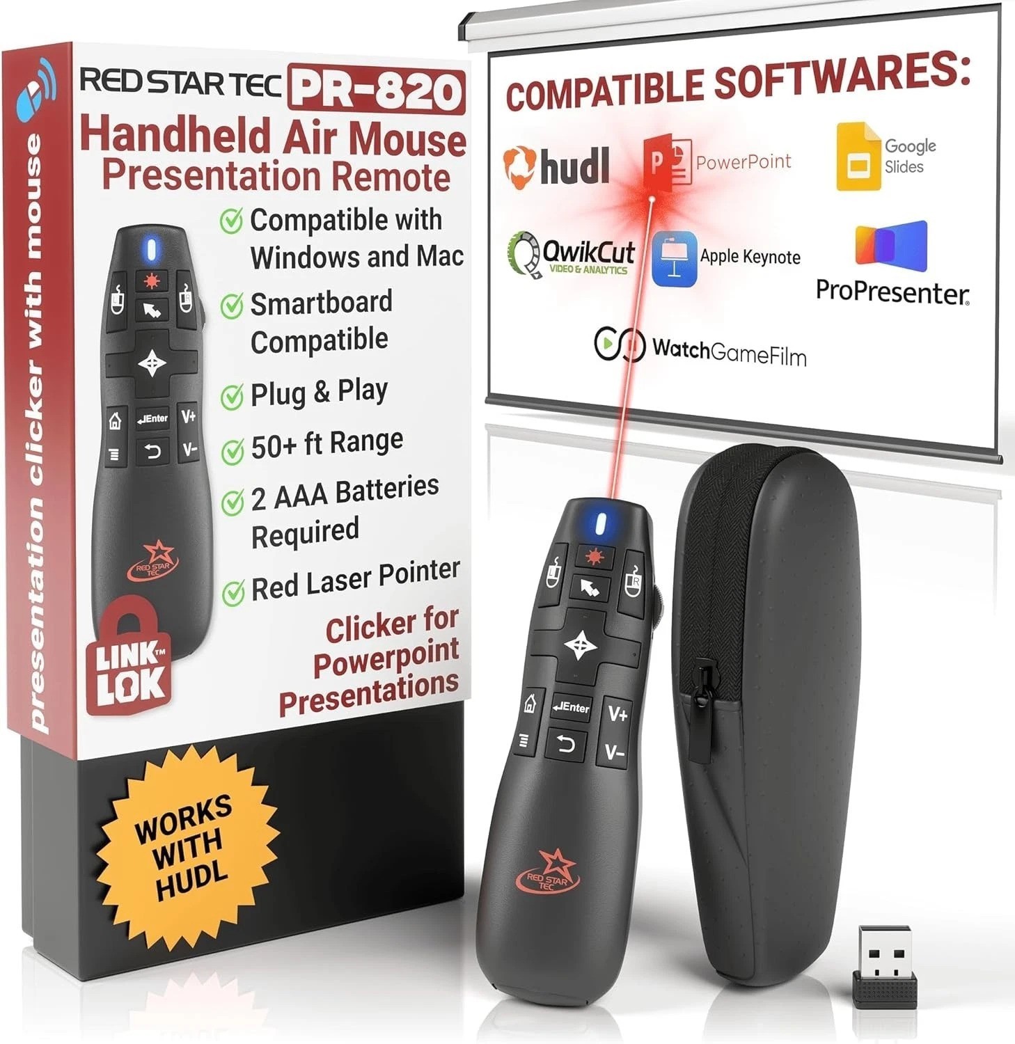 PR-820 Wireless Presentation Clicker RF Laser Pointer for Mac Windows
