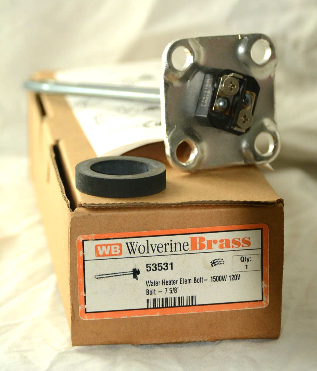 New Wolverine Brass Water Heater Element Bolt 53531 1500W 120V 7 5/8"